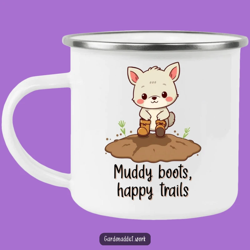 Funny Camp Mug: Muddy Puddle Adventure with Boots-Wearing Animal