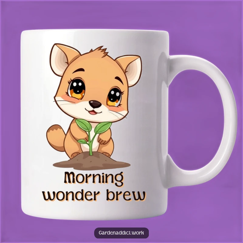 Funny Seedling Mug: Curious Animal Discovering Growth, Perfect Funny Gift