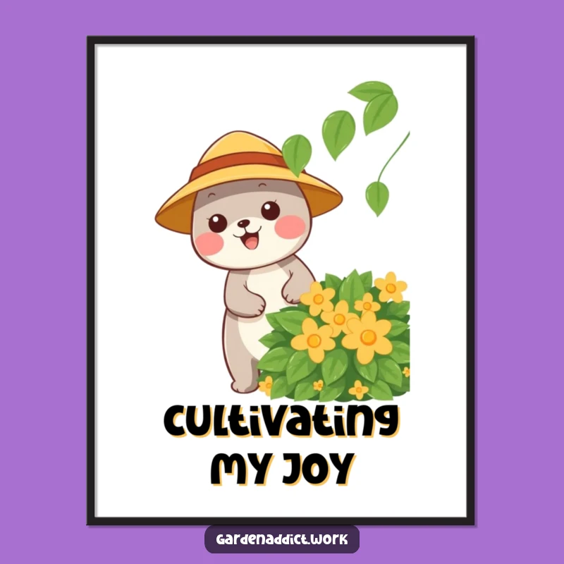 Funny Gardener Art Print: Happy Animal, Instant Cheerful Decor