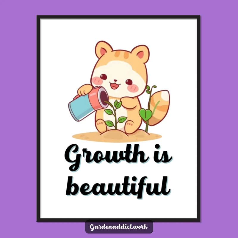 Funny Cute Animal Poster: Happy Gardener Watering Plant Art Gift