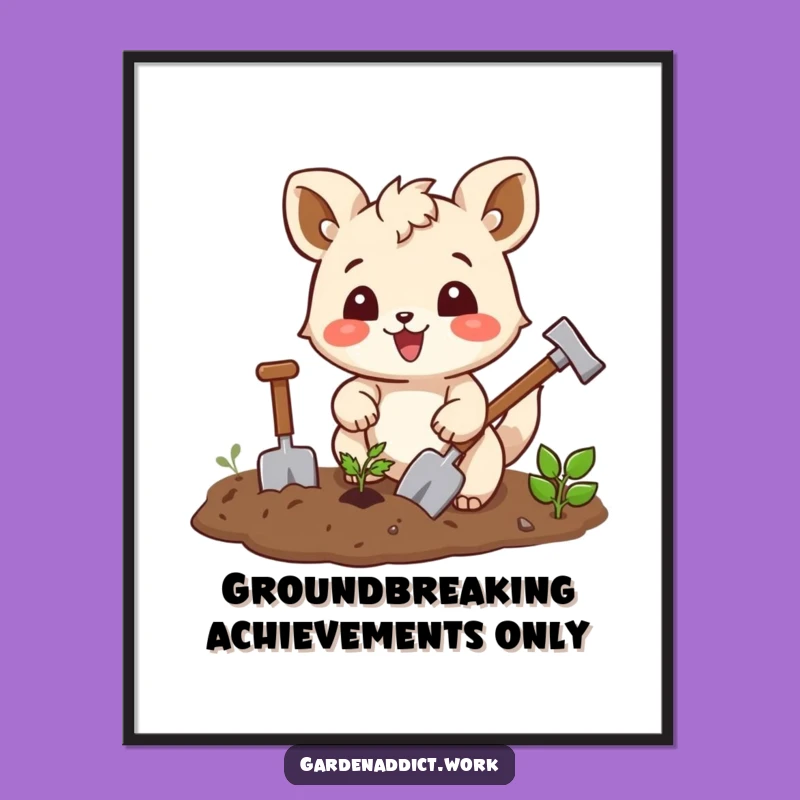 Funny Gardening Poster: Joyful Squirrel Tilling Soil, Charming Wall Art