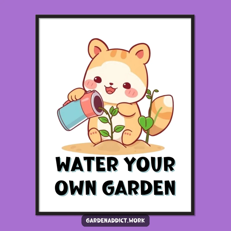 Free Printable Wall Art: Cute Animal Watering Plant for a Sweet and Whimsical Home Decor