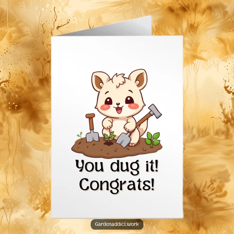 Funny Free Printable Congrats Card: Cheerful animal enthusiastically tilling soil, symbolizing hard work and new beginnings.